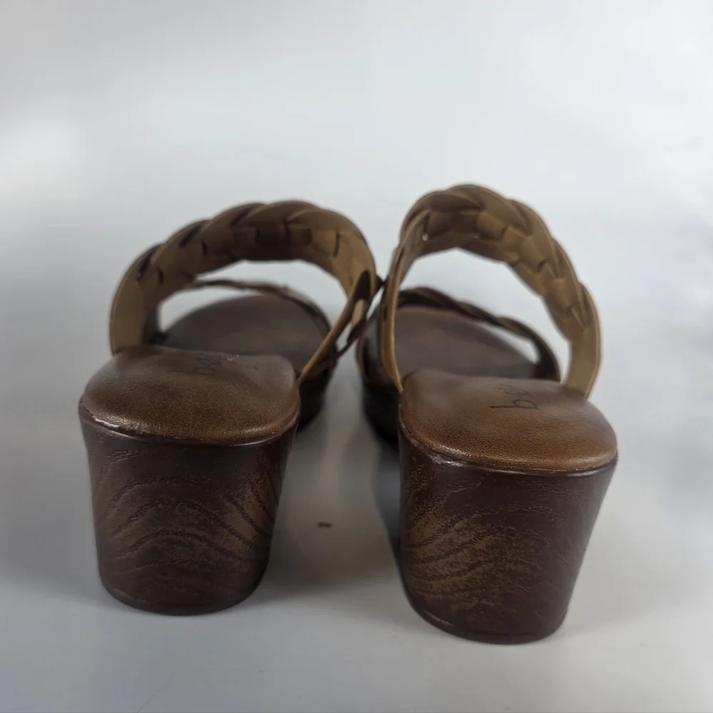 BØC Born Concept Women’s 9 Brown Leather Braided Slide Sandals Comfort Platform